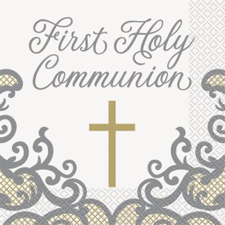 Gold Cross 1st Holy Communion Napkin - (16 Pack)