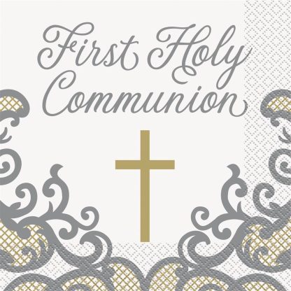 Gold Cross 1st Holy Communion Napkin - (16 Pack)
