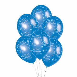 Confirmation Blue Printed Latex Balloons  - 11" latex 6ct