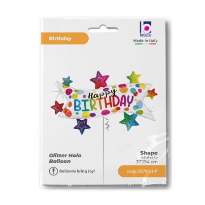Birthday Banner Stars SuperShape Balloon -37"/95cm Foil - Image 2