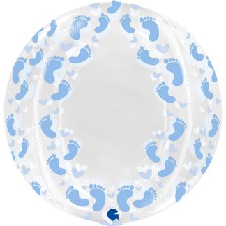 Transparent Blue Footprint 4D Globe - 19" Foil - NO VALVE