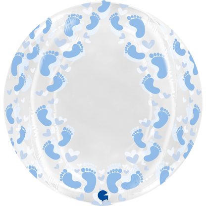 Transparent Blue Footprint 4D Globe - 19" Foil - NO VALVE