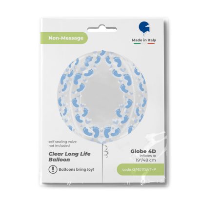 Transparent Blue Footprint 4D Globe - 19" Foil - NO VALVE - Image 2