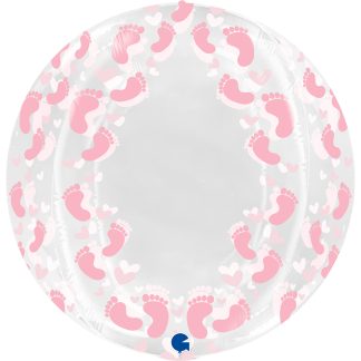 Transparent Pink Footprint 4D Globe - 19" Foil - NO VALVE