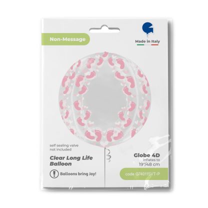 Transparent Pink Footprint 4D Globe - 19" Foil - NO VALVE - Image 2