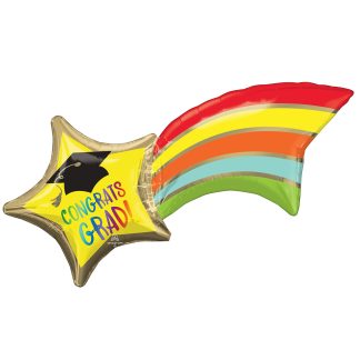 Rainbow Grad Shooting Star SuperShape Foil Graduation Balloon - 27"/68cm x 22"/55cm