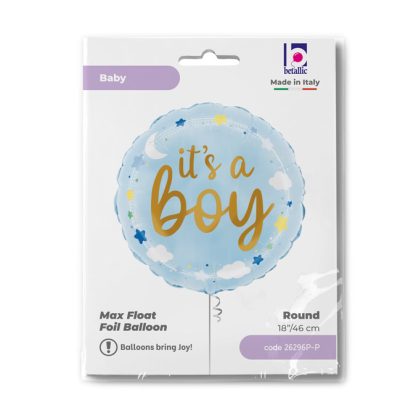 It's A Boy Stars & Clouds Balloon - Foil 18" - Image 2