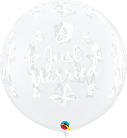 Diamond Clear Just Married Butterflies-A-Round Balloons - 36" Latex (2ct)