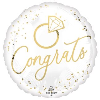 Gold Wedding Congrats White Satin Balloon - 18" Foil