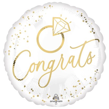 Gold Wedding Congrats White Satin Balloon - 18" Foil