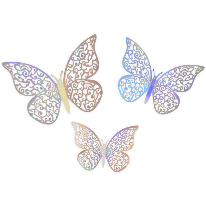 Silver Iridescent 3D Adhesive Butterflies - 12ct