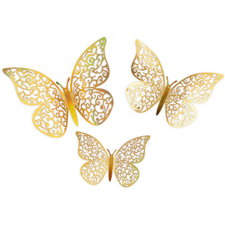 Gold Iridescent 3D Adhesive Butterflies - 12ct