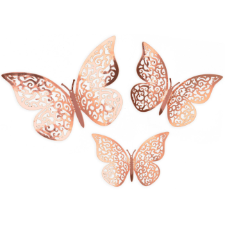 Rose Gold 3D Adhesive Butterflies - 12ct