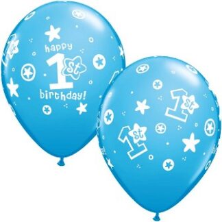 1st Birthday Pale Blue Circle & Stars Balloons - 11" Latex (25ct)
