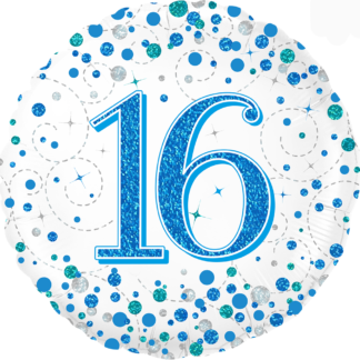 Blue & White Holographic Sparkling Fizz 16th Birthday Balloon - 18" Foil