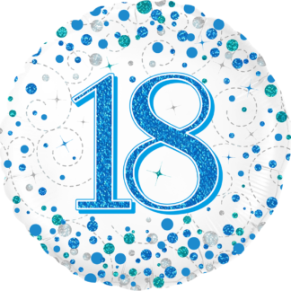 Blue & White Holographic Sparkling Fizz 18th Birthday Balloon - 18" Foil