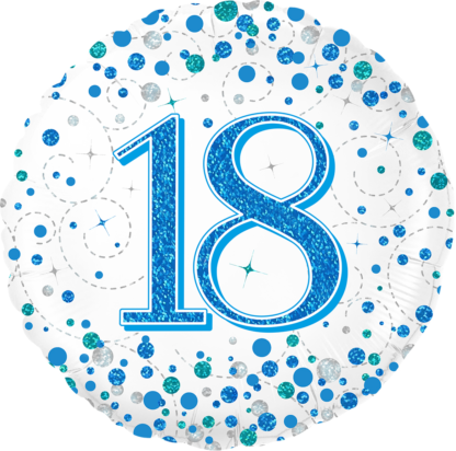 Blue & White Holographic Sparkling Fizz 18th Birthday Balloon - 18" Foil