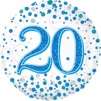 Blue & White Holographic Sparkling Fizz 20th Birthday Balloon - 18" Foil