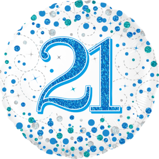 Blue & White Holographic Sparkling Fizz 21st Birthday Balloon - 18" Foil
