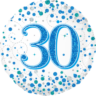 Blue & White Holographic Sparkling Fizz 30th Birthday Balloon - 18" Foil