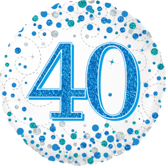 Blue & White Holographic Sparkling Fizz 40th Birthday Balloon - 18" Foil