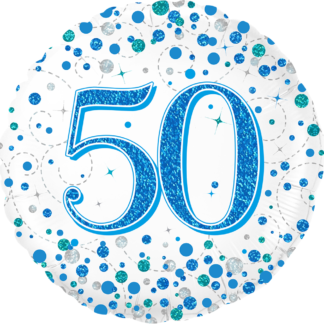 Blue & White Holographic Sparkling Fizz 50th Birthday Balloon - 18" Foil