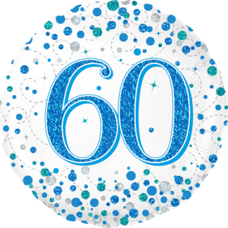 Blue & White Holographic Sparkling Fizz 60th Birthday Balloon - 18" Foil