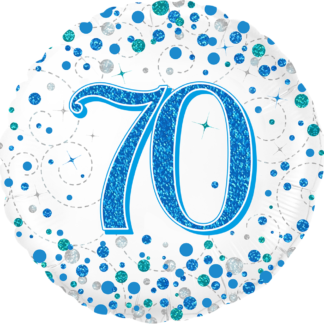 Blue & White Holographic Sparkling Fizz 70th Birthday Balloon - 18" Foil