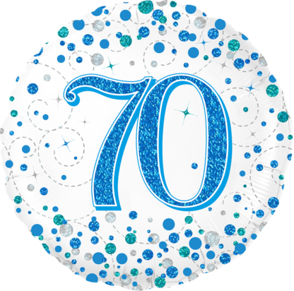 Blue & White Holographic Sparkling Fizz 70th Birthday Balloon - 18" Foil