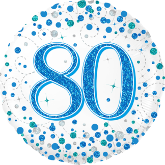 Blue & White Holographic Sparkling Fizz 80th Birthday Balloon - 18" Foil