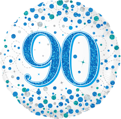 Blue & White Holographic Sparkling Fizz 90th Birthday Balloon - 18" Foil