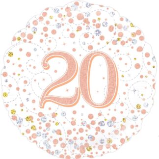 White & Rose Gold Holographic Sparkling Fizz 20th Birthday Balloon - 18" Foil