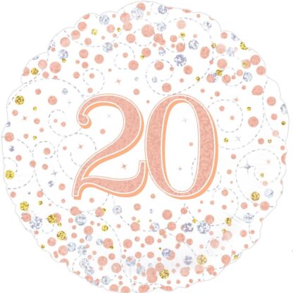 White & Rose Gold Holographic Sparkling Fizz 20th Birthday Balloon - 18" Foil