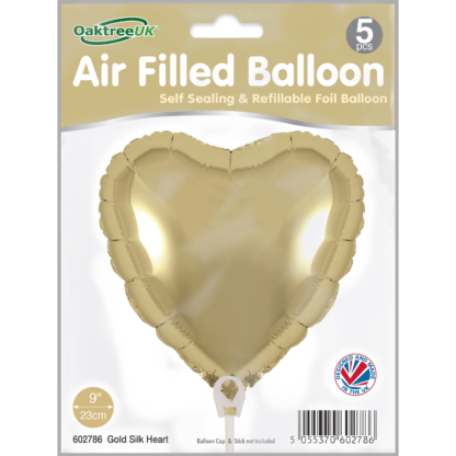 Gold Silk Heart 9" Packaged Self Sealing x 5pcs