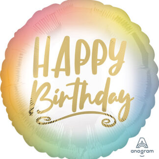 Ombre and Gold Happy Birthday Balloon - 18" Foil