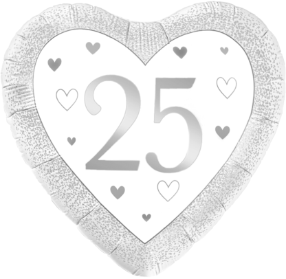 Happy 25th Anniversary Silver Heart Balloon - 18" Foil