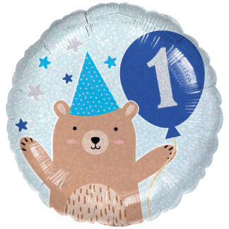 1st Birthday Bear Blue Standard Balloon - 18" Foil