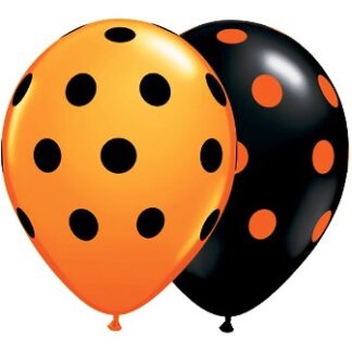 Orange and Black Big Polka Dots Balloons - 11" Latex (25ct)