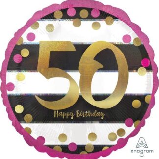 Age 50 Birthday Pink & Gold Balloon - 18" Foil