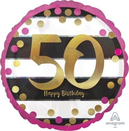 Age 50 Birthday Pink & Gold Balloon - 18" Foil