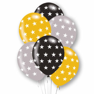 Black, Silver & Gold Stars Mix Latex Balloons - 11" (6ct)