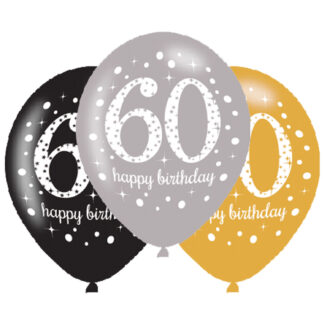 Age 60 Birthday Gold Sparkling Celebration Balloons - 11" Latex (6ct)