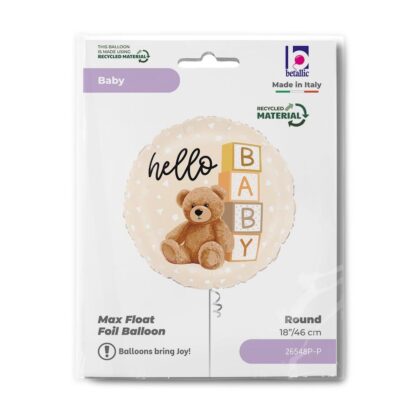 Hello Baby Teddy Bear Balloon - Foil 18" - Image 2