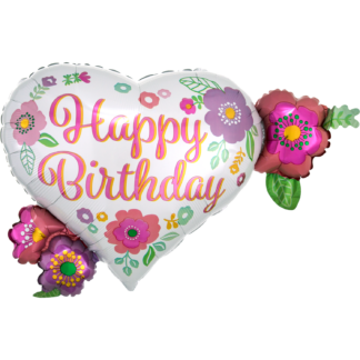 Happy Birthday Floral Print Supershape Balloon - Foil