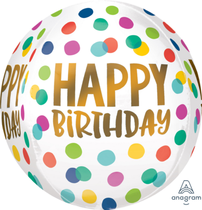 Happy Birthday Dots Orbz Balloon – 15″ x 16″