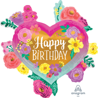 Happy Birthday Painted Flowers Supershape Balloon - Foil