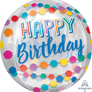 Happy Birthday Rainbow Puffs Orbz Balloon – 15″ x 16″