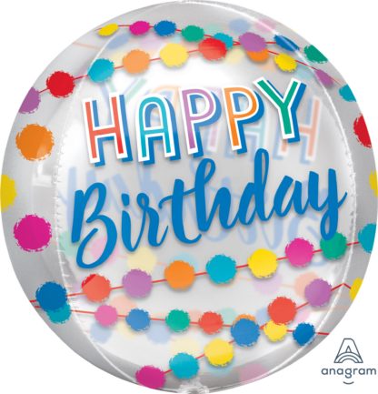 Happy Birthday Rainbow Puffs Orbz Balloon – 15″ x 16″