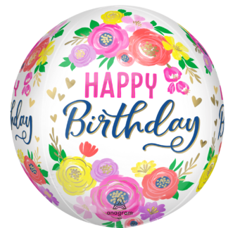 Artful Floral Birthday Orbz Balloon – 15″ x 16″