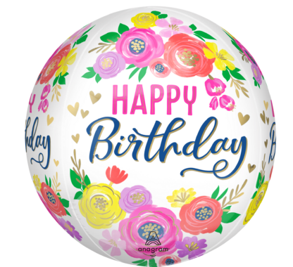 Artful Floral Birthday Orbz Balloon – 15″ x 16″